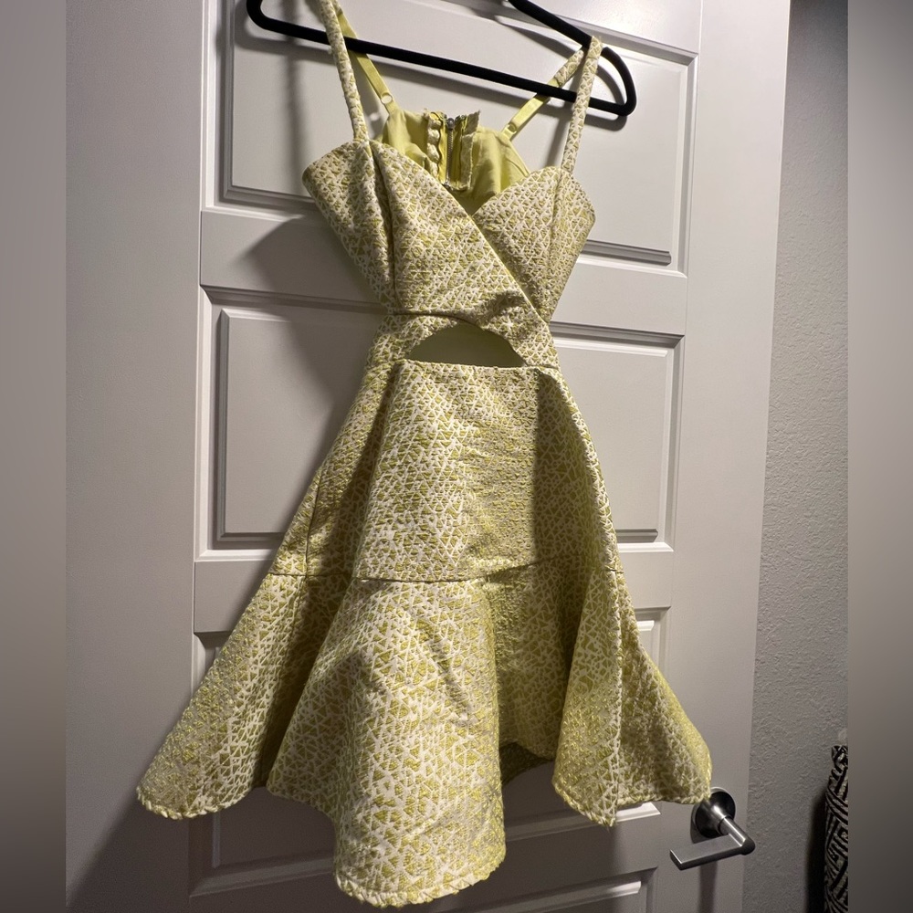 Green jacquard cutout dress